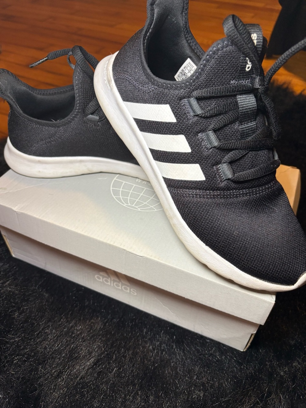 adidas cloudfoam pure 2.0 black/white running shoes